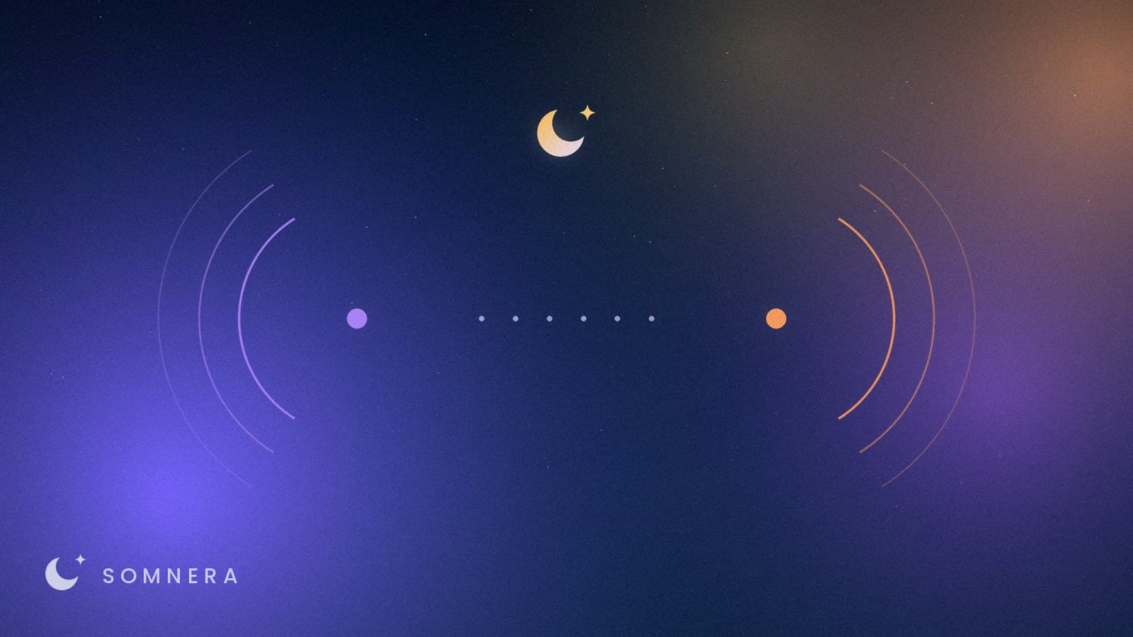 Two sets of arcs turned toward each other across a dotted line, one violet and one peach.