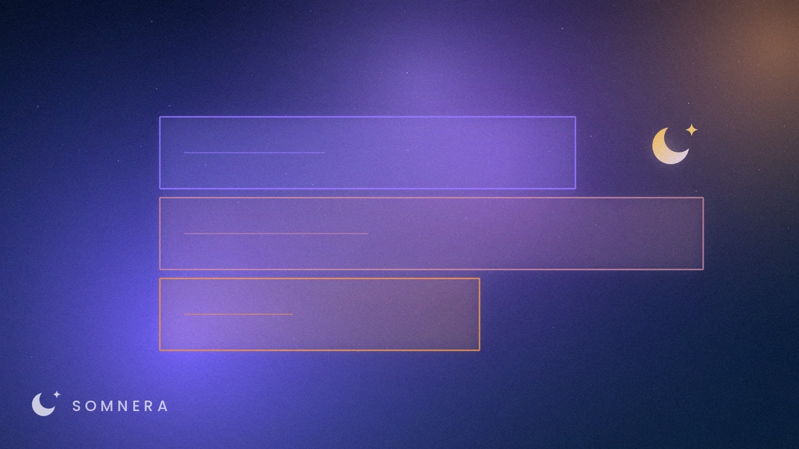 Three stacked panels of different widths, each with a short rule inside it.